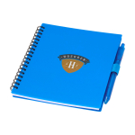 Caderno de plástico reciclado com caneta e porta-caneta, tinta azul cor azul vista impressão tampografia