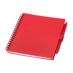 Caderno de plástico reciclado com caneta e porta-caneta, tinta azul cor vermelho