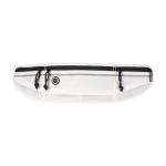 Bolsa de cintura para corrida com vários bolsos e elementos refletores cor areia segunda vista frontal