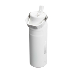 Garrafa aço inox reciclado rebatível palha 700 ml Stanley IceFlow™ 2.0 cor branco/azul vista impressa logo 2