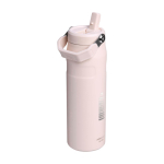 Garrafa aço inox reciclado rebatível palha 700 ml Stanley IceFlow™ 2.0 cor cor-de-rosa claro vista impressa logo 2