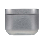 Vela aromática em lata quadrada com aroma a baunilha 50g cor prateado mate segunda vista frontal