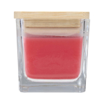 Vela aromática em frasco de vidro com tampa de bambu 40g cor vermelho segunda vista frontal