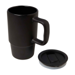 Caneca de cerâmica com tampa de plástico e asa grande 450 ml cor preto segunda vista