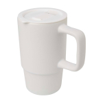 Caneca de cerâmica com tampa de plástico e asa grande 450 ml cor branco
