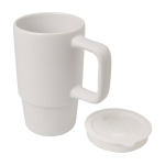Caneca de cerâmica com tampa de plástico e asa grande 450 ml cor branco segunda vista