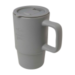 Caneca de cerâmica com tampa de plástico e asa grande 450 ml cor cinzento vista impressa logo 2