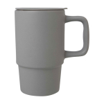 Caneca de cerâmica com tampa de plástico e asa grande 450 ml cor cinzento vista lateral