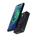 Powerbank sem fios magnético de plástico reciclado 10 000 mAh cor preto