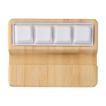 Suporte para telemóvel de bambu com brinquedo anti-stress de teclas cor madeira segunda vista frontal