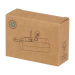 Powerbank 2 em 1 de plástico reciclado com suporte dobrável cor branco segunda vista com caixa