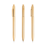 Caneta ecológica com clipe integrado e relevo às riscas, tinta preta cor dourado