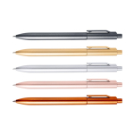 Caneta ecológica com clipe integrado e relevo às riscas, tinta preta