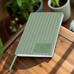 Caderno de PU texturizado e aplique personalizável, folhas A5 lisas cor verde oliva