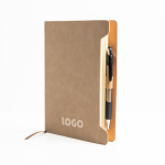 Caderno ecológico com porta-caneta lateral, folhas A5 lisas cor bege