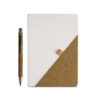 Caderno de algodão reciclado com caneta de chá verde, folhas A5 lisas cor bege