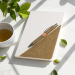 Caderno de algodão reciclado com caneta de chá verde, folhas A5 lisas