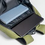 Mochila de pele de PU com bolsos frontais e laterias de rede 15,6”