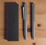 Conjunto de caneta e roller de alumínio, design hexagonal, tinta preta