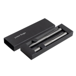 Conjunto de caneta e roller de alumínio, design hexagonal, tinta preta