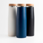 Garrafa térmica de aço inoxidável com tampa de bambu natural 550 ml