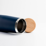 Garrafa térmica de aço inoxidável com tampa de bambu natural 550 ml