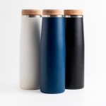 Garrafa térmica de aço inoxidável com tampa de bambu natural 550 ml