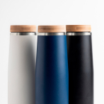 Garrafa térmica de aço inoxidável com tampa de bambu natural 550 ml