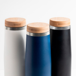 Garrafa térmica de aço inoxidável com tampa de bambu natural 550 ml