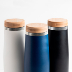 Garrafa térmica de aço inoxidável com tampa de bambu natural 550 ml