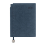 Agenda diária A5 com capa de toque a camurça e placa metálica cor azul-marinho