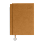 Agenda diária A5 com capa de toque a camurça e placa metálica cor castanho-claro