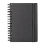Agenda diária A5 com capa em pele sintética e dupla argola cor cinzento-escuro