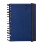 Agenda diária A5 com capa em pele sintética e dupla argola cor azul-marinho