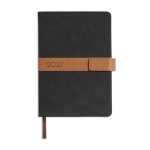 Agenda diária A5 com capa tipo nubuck e fecho magnético em PU cor preto