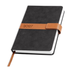Agenda diária A5 com capa tipo nubuck e fecho magnético em PU cor preto