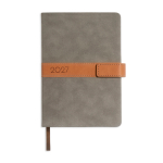 Agenda diária A5 com capa tipo nubuck e fecho magnético em PU cor cinzento-escuro