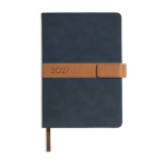 Agenda diária A5 com capa tipo nubuck e fecho magnético em PU cor azul-marinho