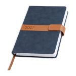 Agenda diária A5 com capa tipo nubuck e fecho magnético em PU cor azul-marinho