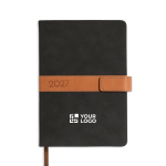 Agenda diária A5 com capa tipo nubuck e fecho magnético em PU