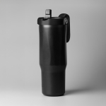 Copo térmico em aço inoxidável reciclado com palhinha rebatível 900ml cor preto