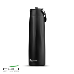 Copo térmico eco em aço inoxidável reciclado com pega e palhinha 1L cor preto