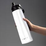 Copo térmico eco em aço inoxidável reciclado com pega e palhinha 1L cor branco