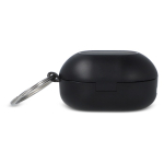 Auriculares pequenos em estojo do tamanho de um porta-chaves cor preto quinta vista