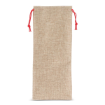Saco de vinho com aspecto rústico de juta e cordão de fecho vermelho cor natural quarta vista