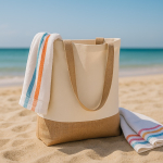 Saco de algodão com fole inferior e asas de juta 320 g/m2 cor bege quinta vista