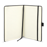 Caderno de couro sintético de aspecto original, folhas A5 pautadas cor preto quarta vista