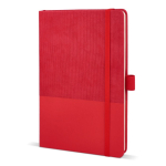 Caderno de couro sintético de aspecto original, folhas A5 pautadas cor vermelho