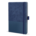 Caderno de couro sintético de aspecto original, folhas A5 pautadas cor azul-escuro