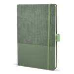 Caderno de couro sintético de aspecto original, folhas A5 pautadas cor verde oliva